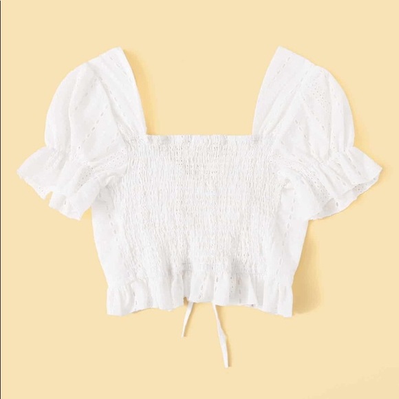 SHEIN Ruched Eyelet Top - Picture 2 of 3